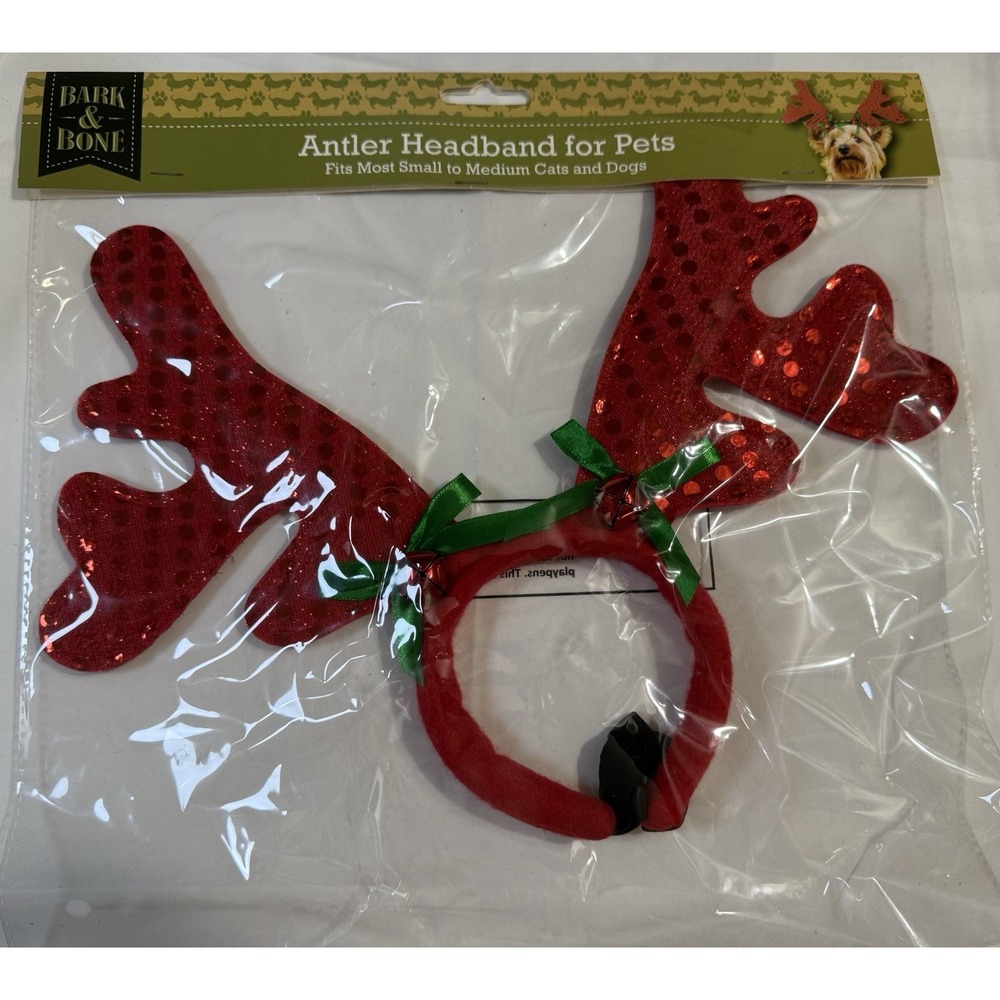 Bark & Bone Pet Reindeer Antler Headband Red Sequin Small Medium